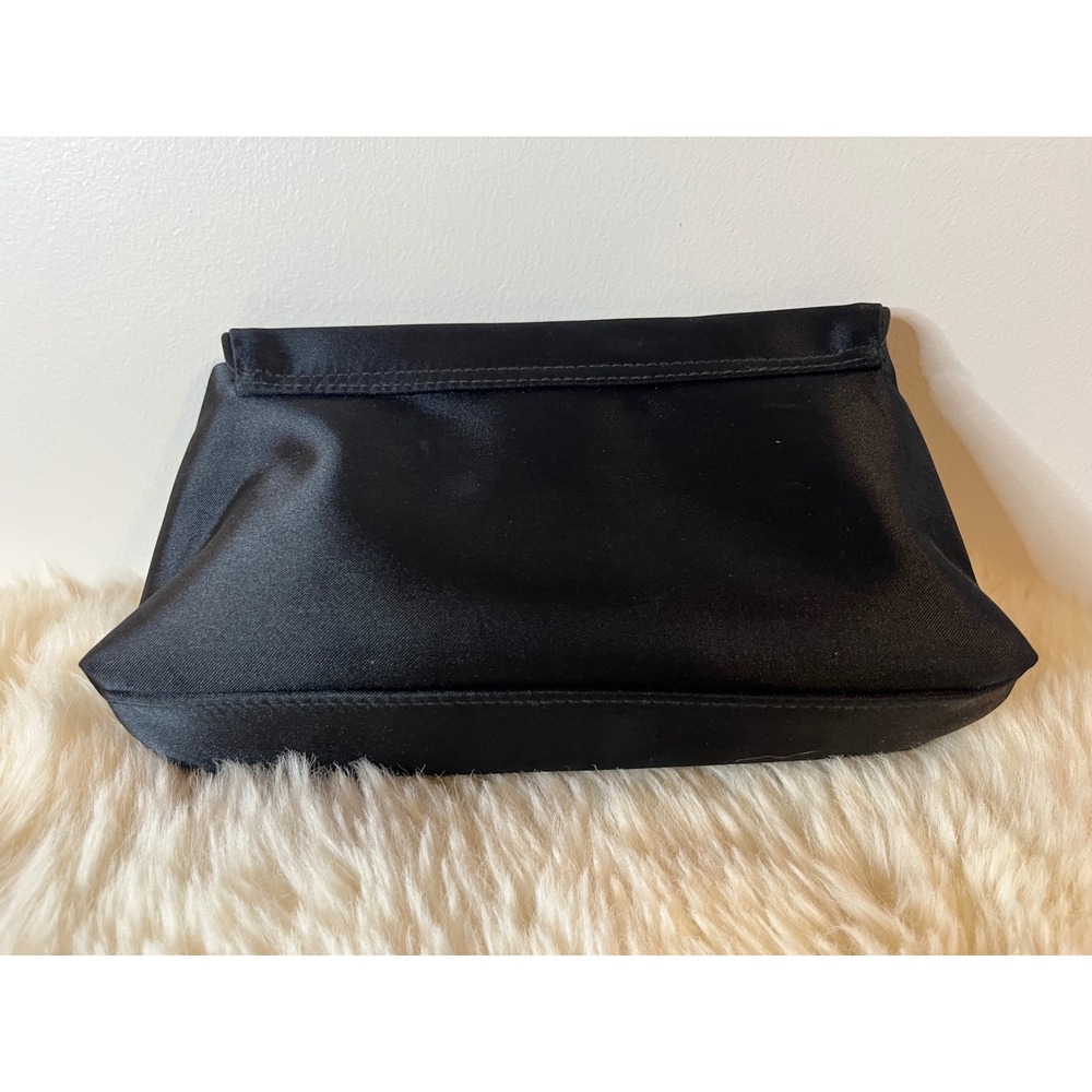 Chanel Parfums Black Satin Makeup Bag Pouch Evening Clutch Metal Logo Plaque - Picture 3 of 7